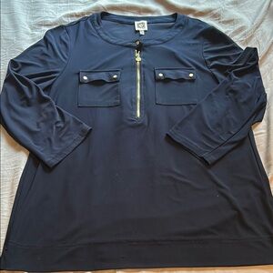 Anne Klein Navy Blouse with Gold Accents